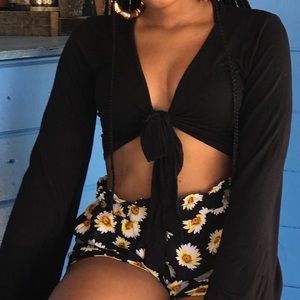 Black Tie Front Crop Top